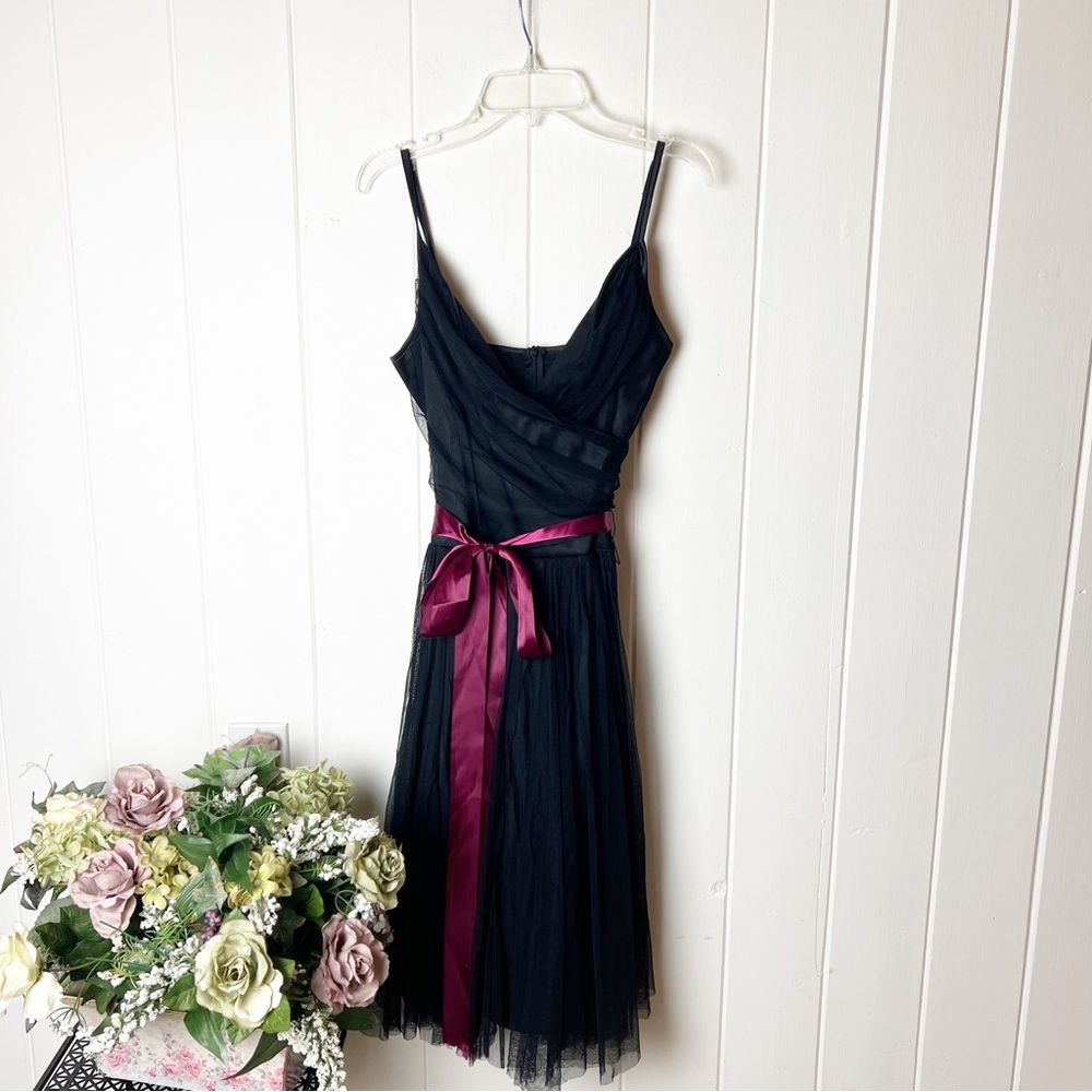 Vintage Black Tulle Overlay Party Dress With Bow Gem